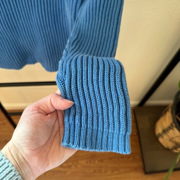 Vintage Gap Cobalt Blue Thick Cotton Rib Knit Mock Neck Sweater - Picture 7 of 9